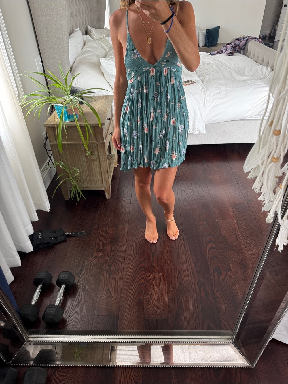 O'Neill Teal Floral Plissé Mini Dress